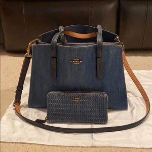 Coach Denim Crossbody w/ Quilted Rivet Zip Wallet